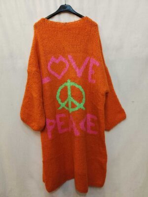 GILET LONG  EN MAILLE MODELE LOVE & PEACE (12 couleurs)