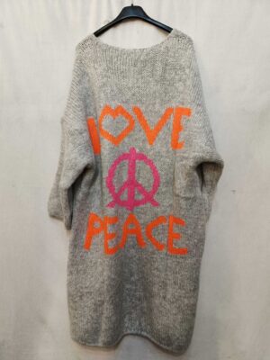 GILET LONG  EN MAILLE MODELE LOVE & PEACE (12 couleurs)
